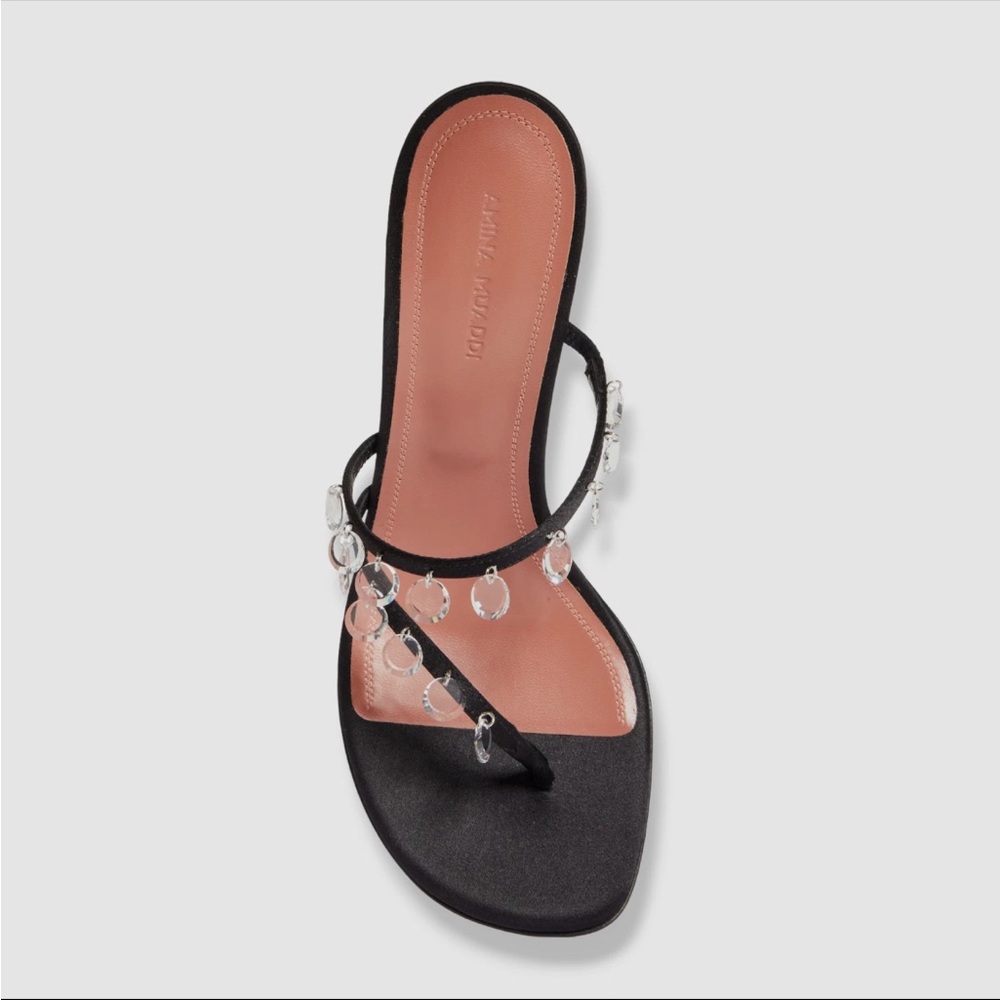 $1055 Amina Muaddi Women's Black Tina Crystal Slide Sandal Shoes Size 39 - Picture 3 of 3
